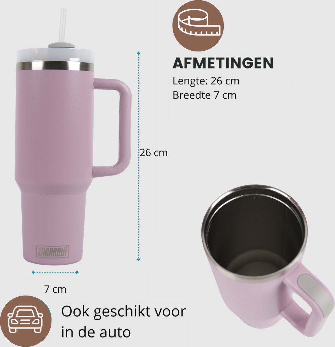 Tumbler met handvat en rietje Lila 1,2 liter - graveren met NAAM