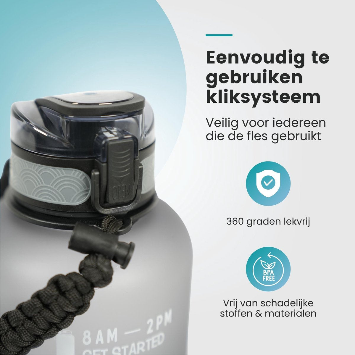 Motivatie Waterfles 2 liter met Tijdsmarkering Grijs
