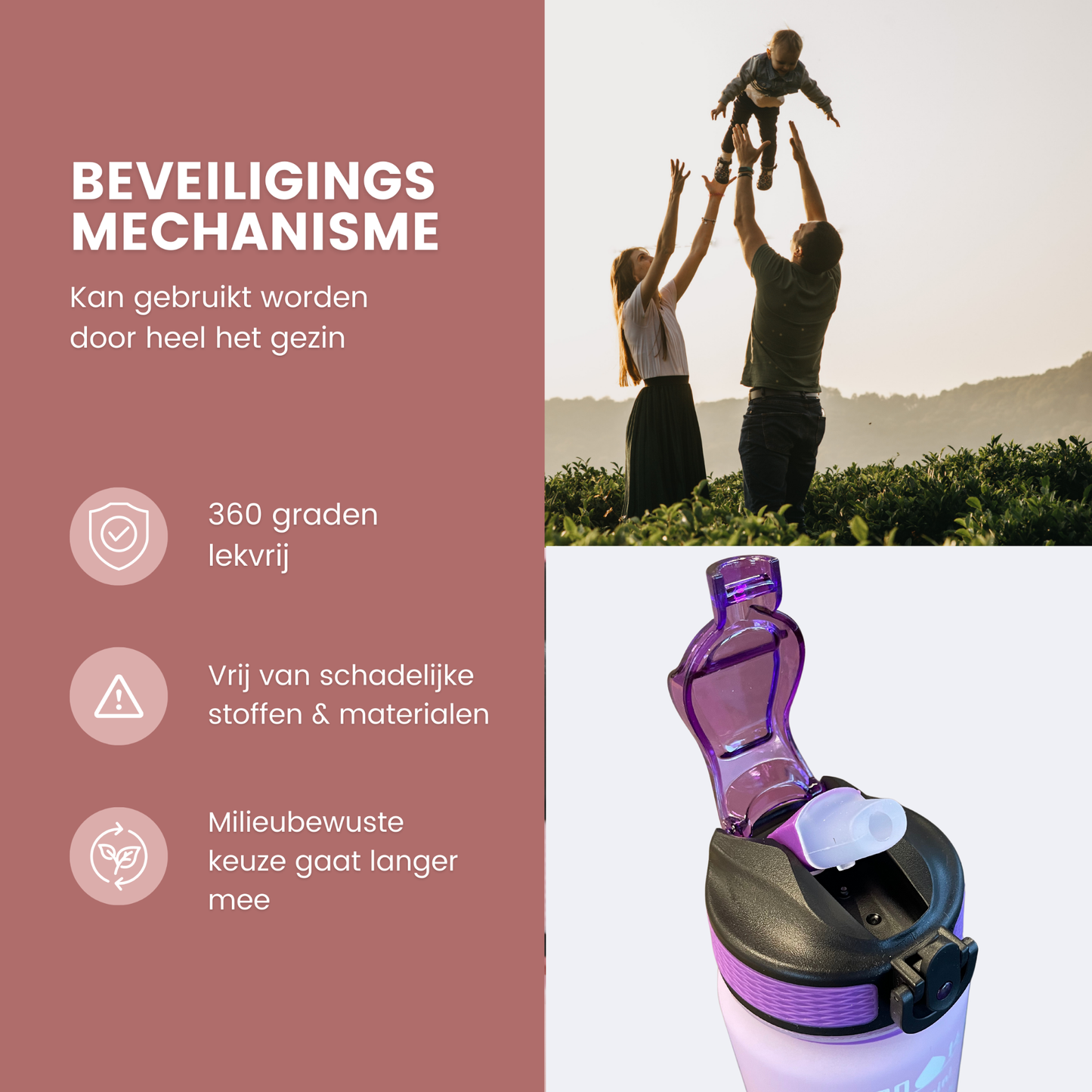 Motivatie Waterfles met Nederlandse Tijdsmarkering met Rietje Paars Oranje