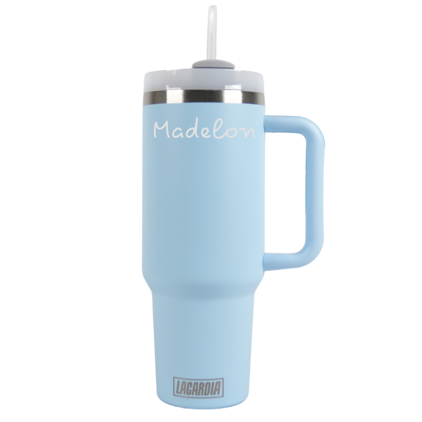 Tumbler met handvat en rietje Licht Blauw 1,2 liter - graveren met NAAM