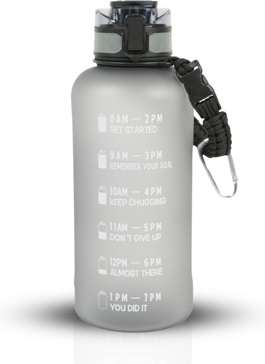 Motivatie Waterfles 2 liter met Tijdsmarkering Grijs