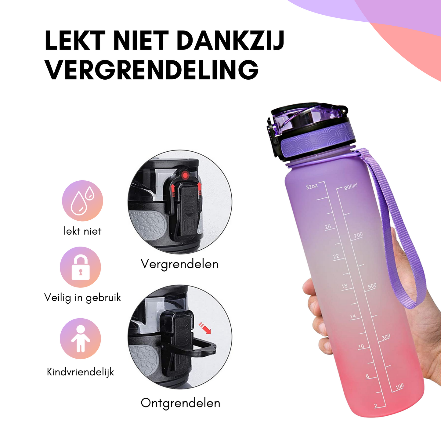 Motivatie Waterfles met tijdsmarkering Paars Oranje