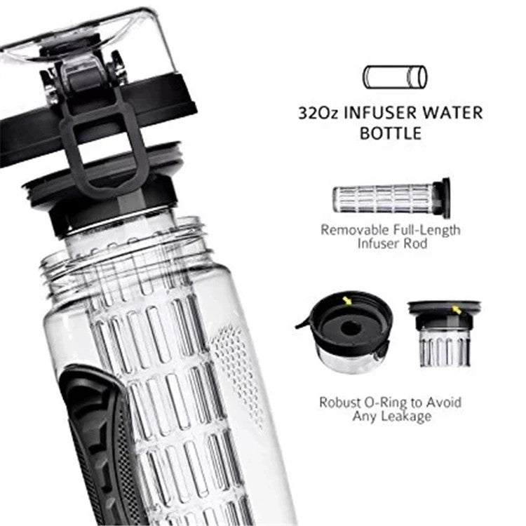 Waterfles Zwart met Fruitfilter 900ml