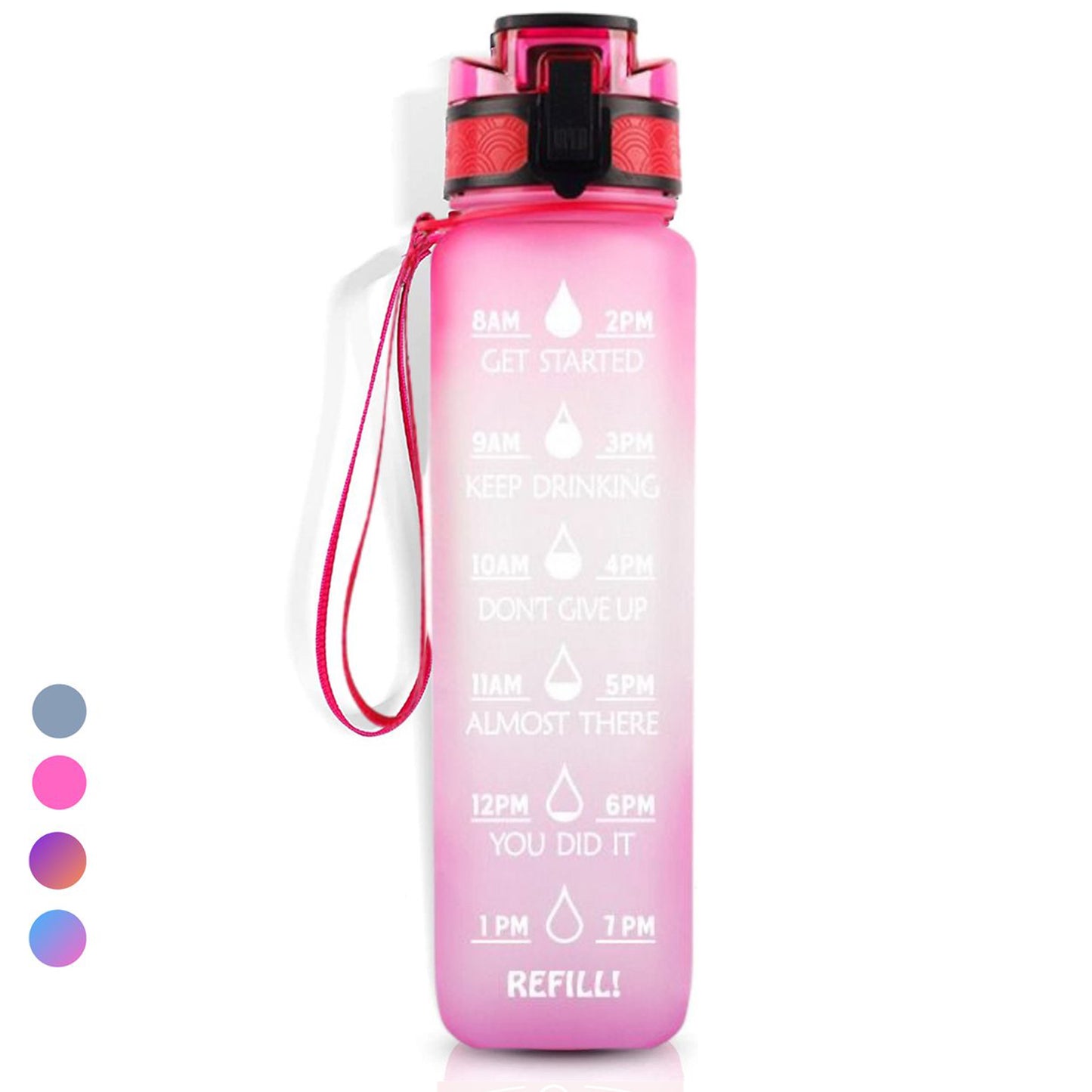 Motivatie Waterfles met tijdsmarkering Roze