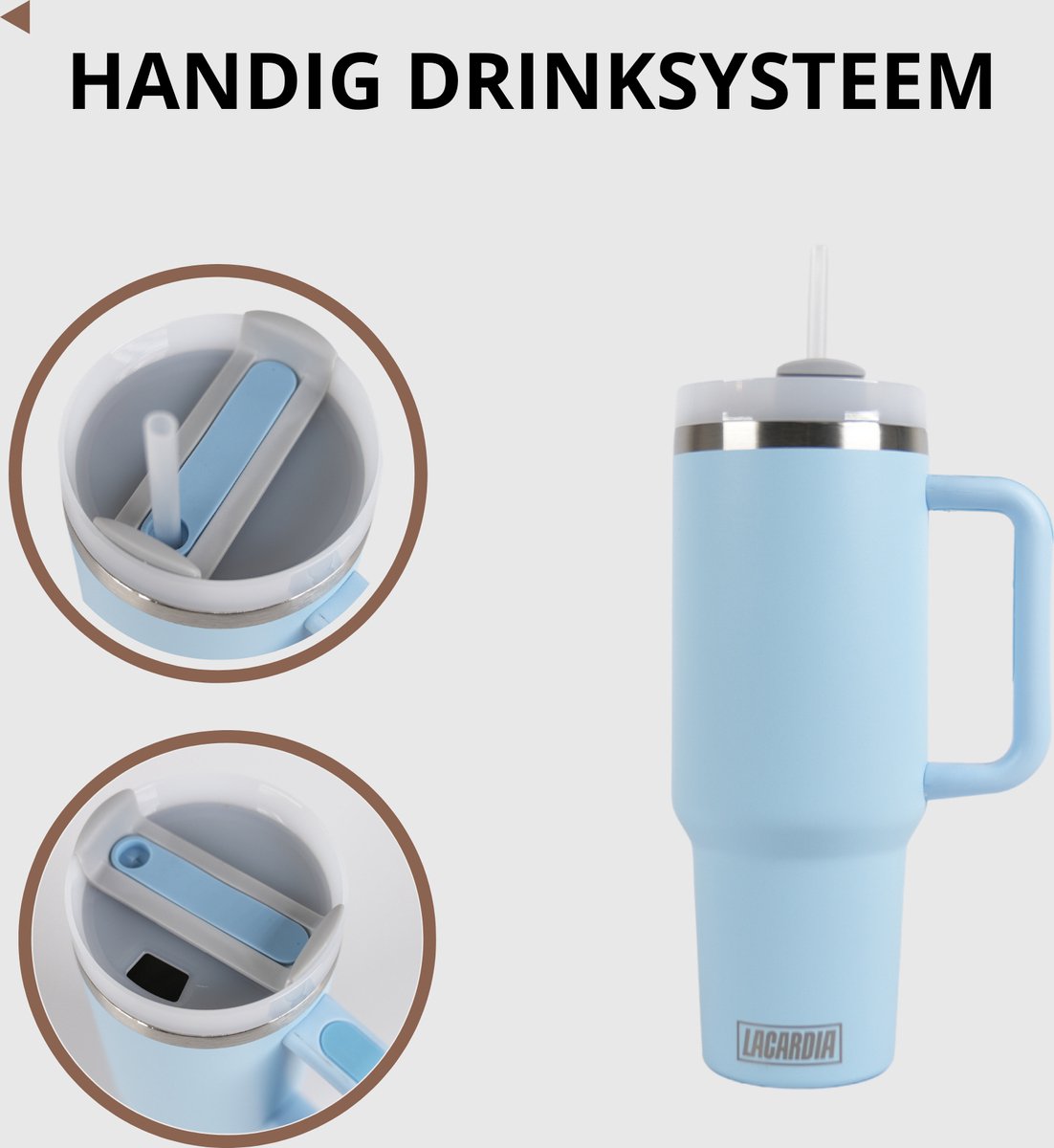 Tumbler met handvat en rietje Licht Blauw 1,2 liter