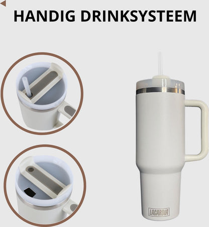 Tumbler met handvat en rietje Wit 1,2 liter