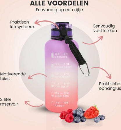 Motivatie Waterfles 2 liter met Tijdsmarkering Paars Oranje