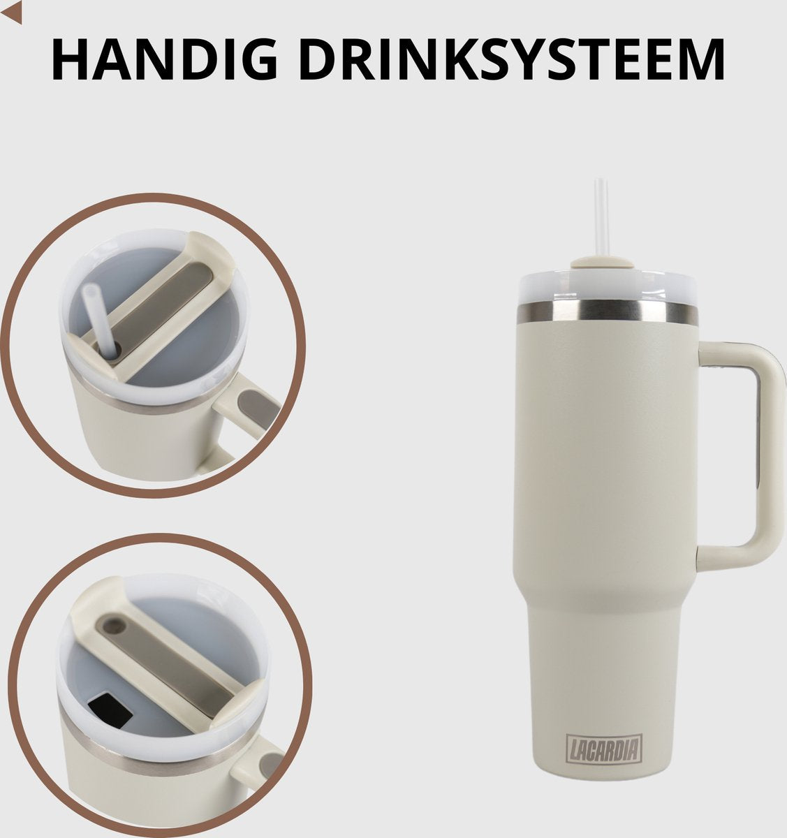 Tumbler met handvat en rietje Creme Beige 1,2 liter