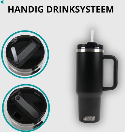 Tumbler met handvat en rietje Zwart 1,2 liter