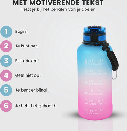 Motivatie Waterfles 2 liter met Tijdsmarkering  Blauw Roze