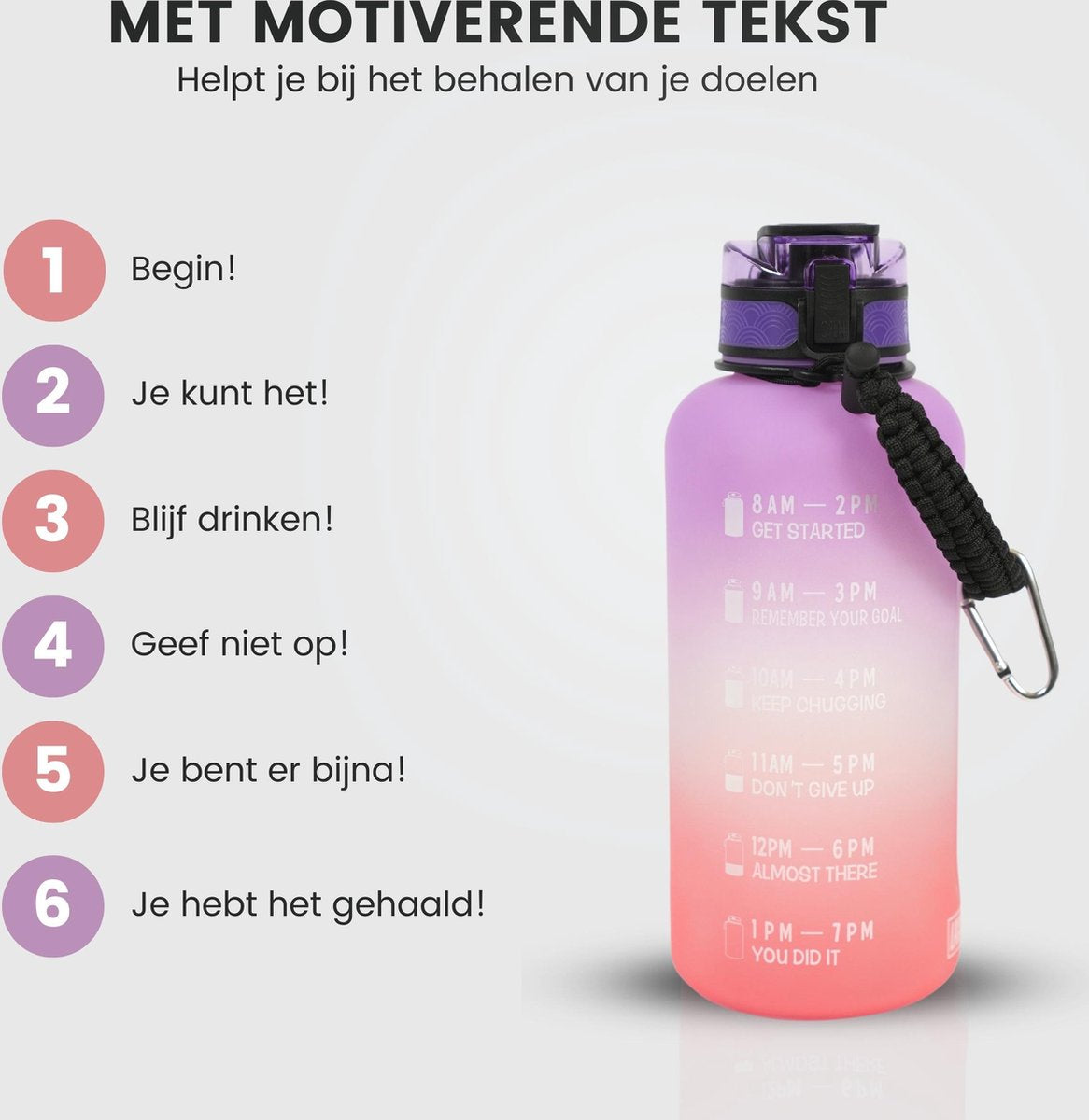 Motivatie Waterfles 2 liter met Tijdsmarkering Paars Oranje