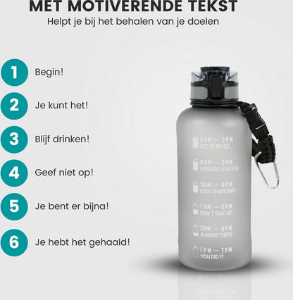Motivatie Waterfles 2 liter met Tijdsmarkering  Grijs