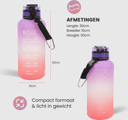 Motivatie Waterfles 2 liter met Tijdsmarkering Paars Oranje