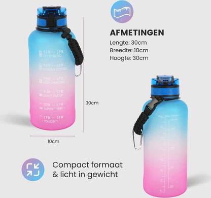 Motivatie Waterfles 2 liter met Tijdsmarkering  Blauw Roze