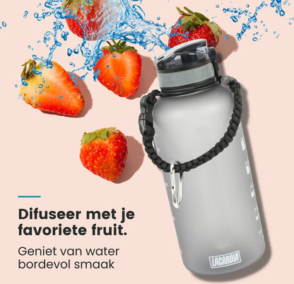 Motivatie Waterfles 2 liter met Tijdsmarkering  Grijs