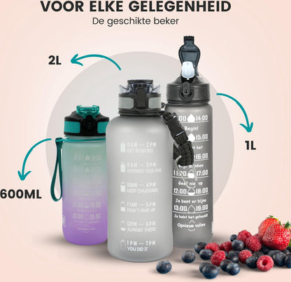 Motivatie Waterfles 2 liter met Tijdsmarkering  Grijs