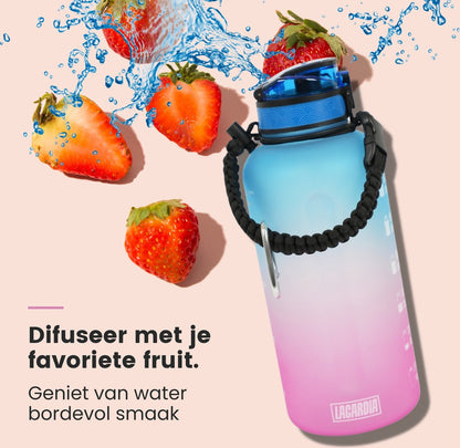 Motivatie Waterfles 2 liter met Tijdsmarkering  Blauw Roze