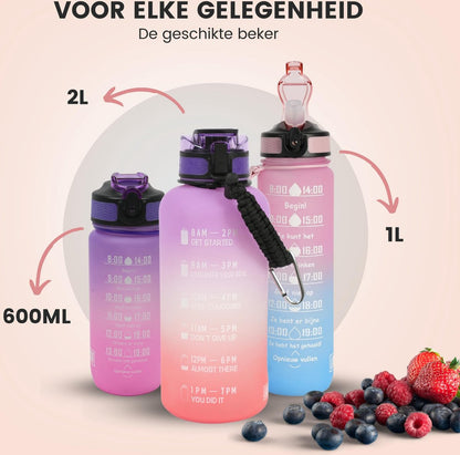 Motivatie Waterfles 2 liter met Tijdsmarkering Paars Oranje