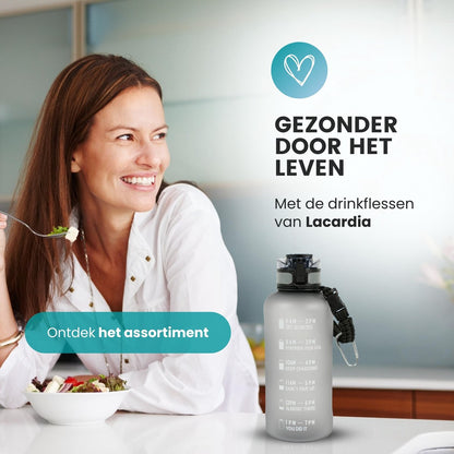 Motivatie Waterfles 2 liter met Tijdsmarkering  Grijs