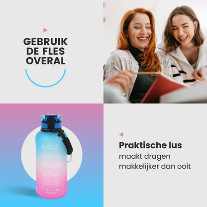 Motivatie Waterfles 2 liter met Tijdsmarkering  Blauw Roze