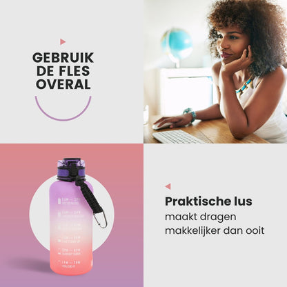 Motivatie Waterfles 2 liter met Tijdsmarkering Paars Oranje