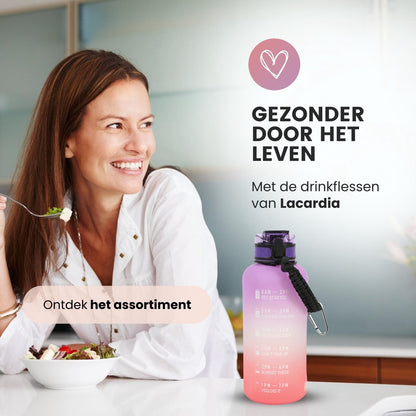 Motivatie Waterfles 2 liter met Tijdsmarkering Paars Oranje