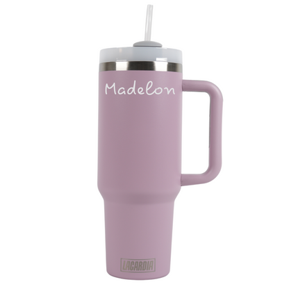 Tumbler met handvat en rietje Lila 1,2 liter - graveren met NAAM