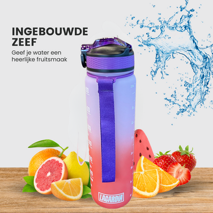 Motivatie Waterfles met Nederlandse Tijdsmarkering met Rietje Paars Oranje