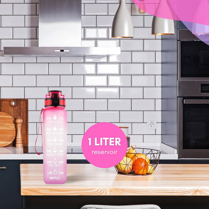 Motivatie Waterfles met tijdsmarkering Roze