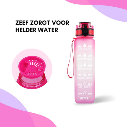 Motivatie Waterfles met tijdsmarkering Roze
