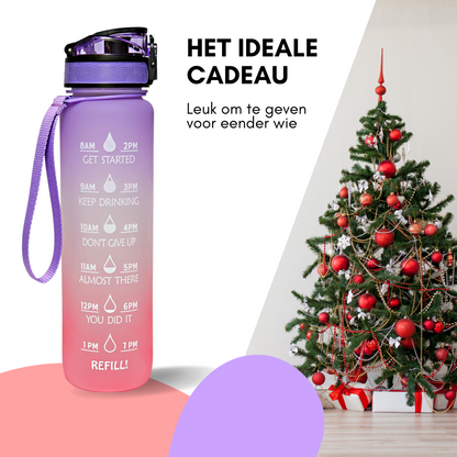 Motivatie Waterfles met tijdsmarkering Paars Oranje
