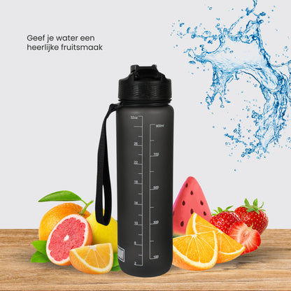 Motivatie Waterfles met Nederlandse Tijdsmarkering met Rietje Grijs