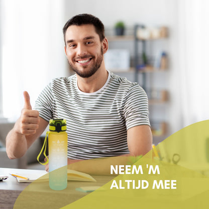 Motivatie Waterfles met tijdsmarkering Geel Blauw