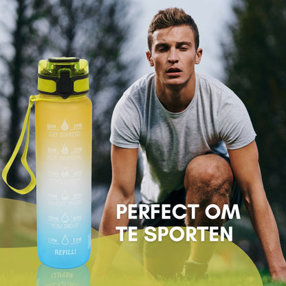 Motivatie Waterfles met tijdsmarkering Geel Blauw