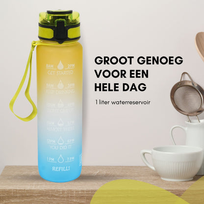 Motivatie Waterfles met tijdsmarkering Geel Blauw